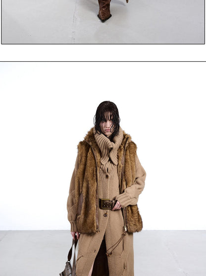 NORTH NODE Faux Fur Patchwork Stand Collar Zip Women&