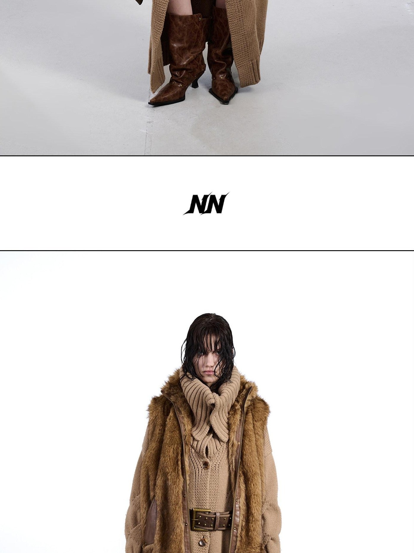 NORTH NODE Faux Fur Patchwork Stand Collar Zip Women&