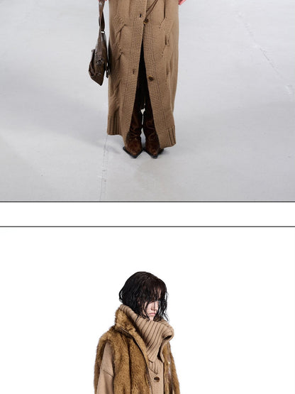 NORTH NODE Faux Fur Patchwork Stand Collar Zip Women&