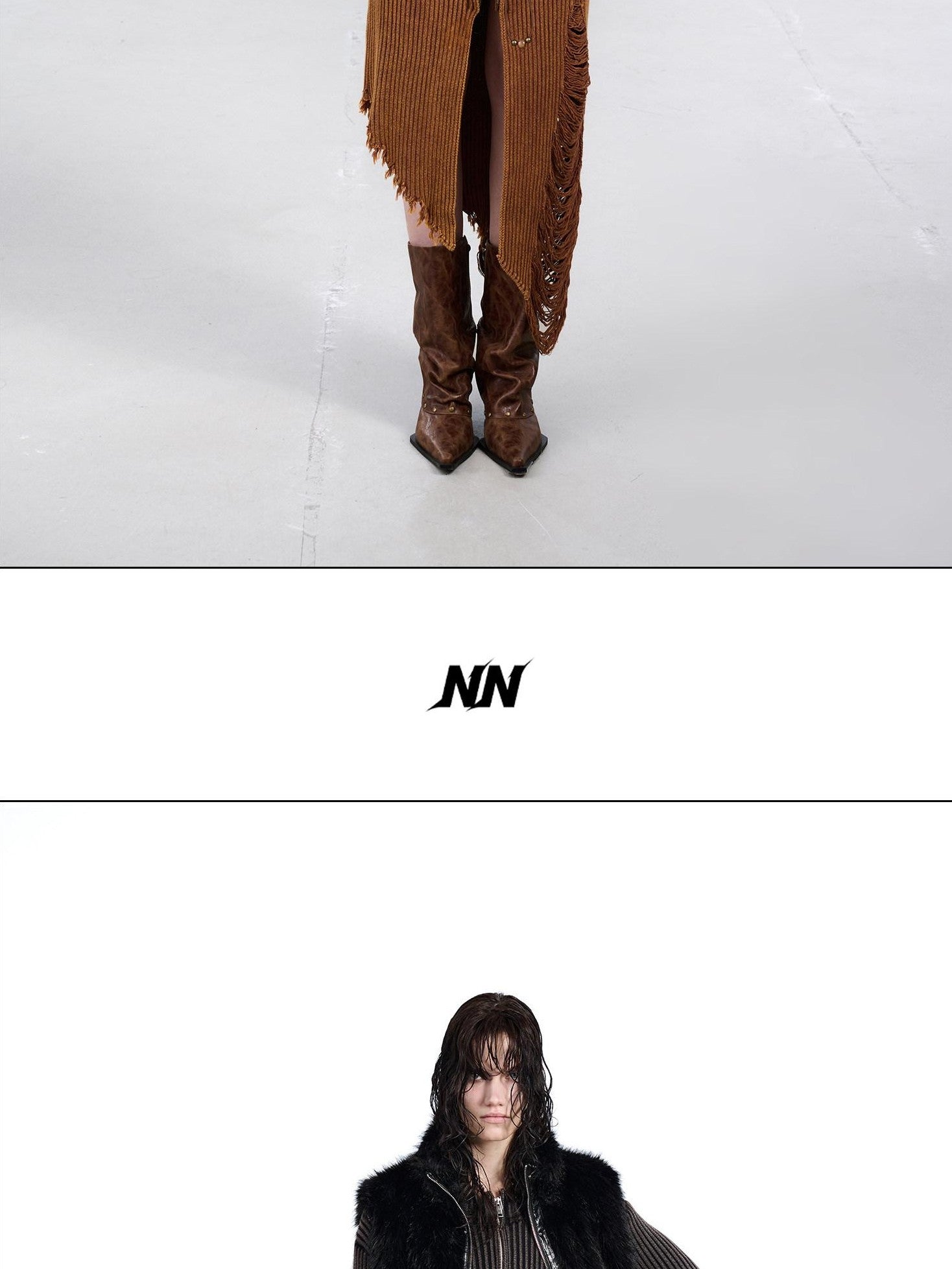 NORTH NODE Faux Fur Patchwork Stand Collar Zip Women&