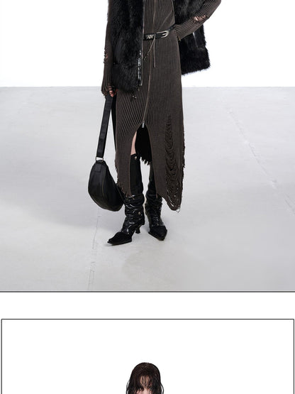 NORTH NODE Faux Fur Patchwork Stand Collar Zip Women&