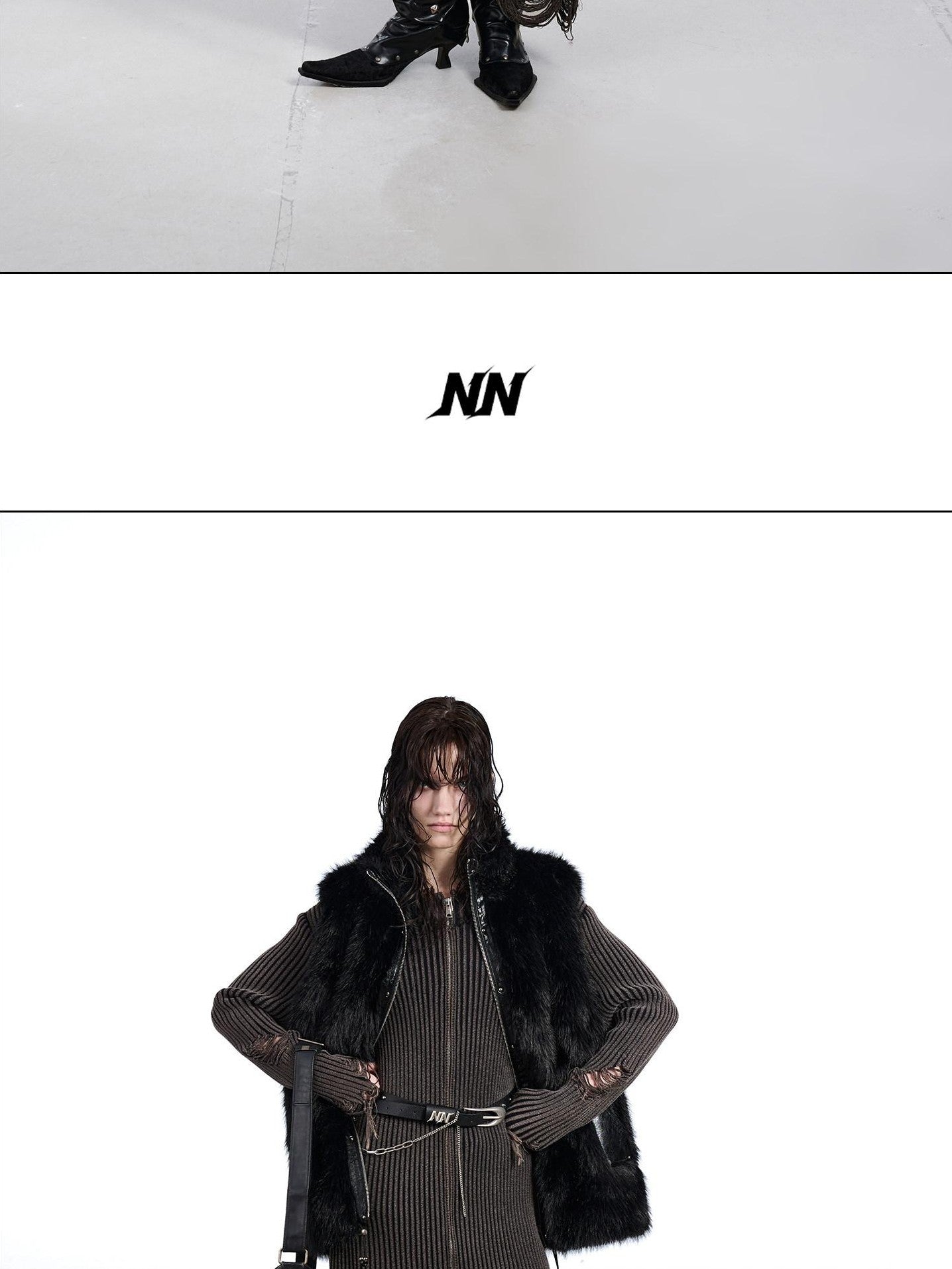 NORTH NODE Faux Fur Patchwork Stand Collar Zip Women&
