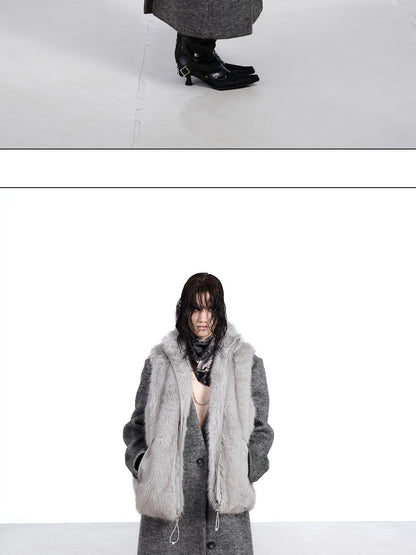 NORTH NODE Faux Fur Patchwork Stand Collar Zip Women&