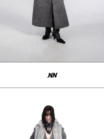 NORTH NODE Faux Fur Patchwork Stand Collar Zip Women&