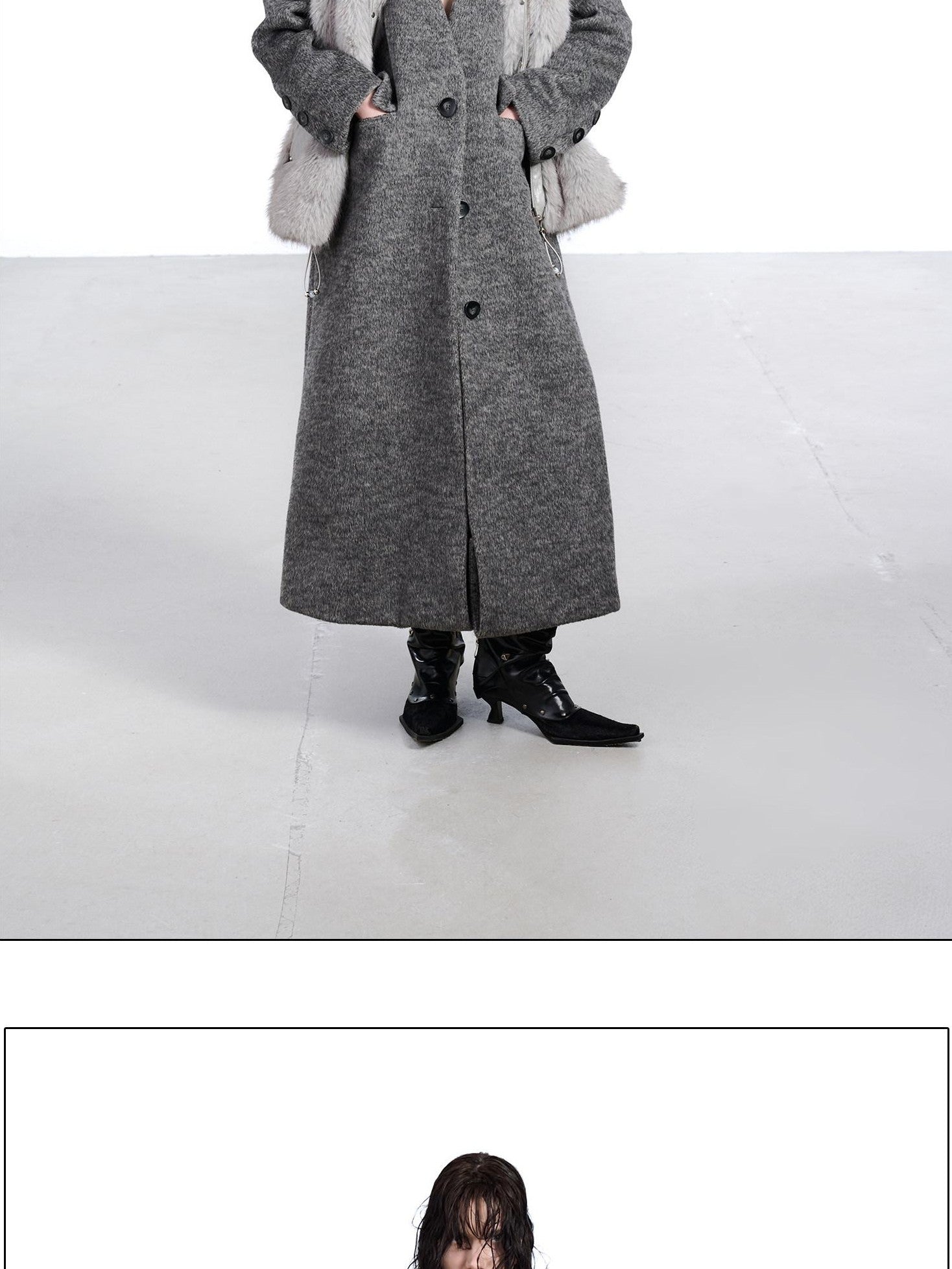NORTH NODE Faux Fur Patchwork Stand Collar Zip Women&