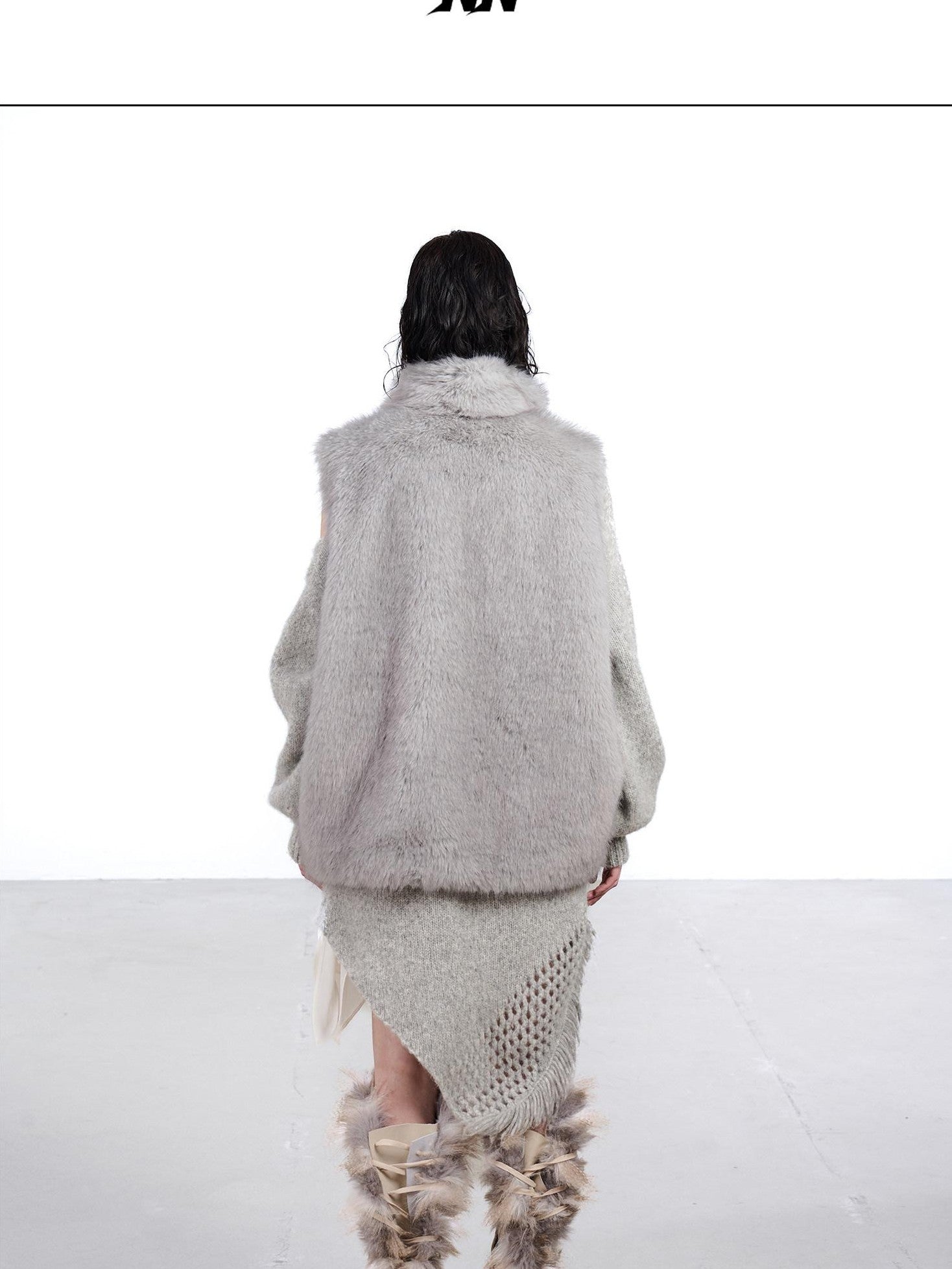 NORTH NODE Faux Fur Patchwork Stand Collar Zip Women&