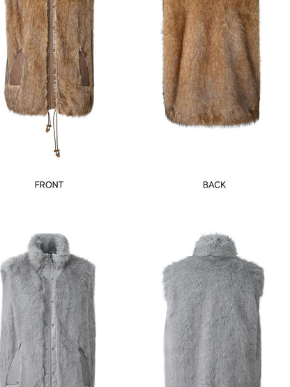 NORTH NODE Faux Fur Patchwork Stand Collar Zip Women&