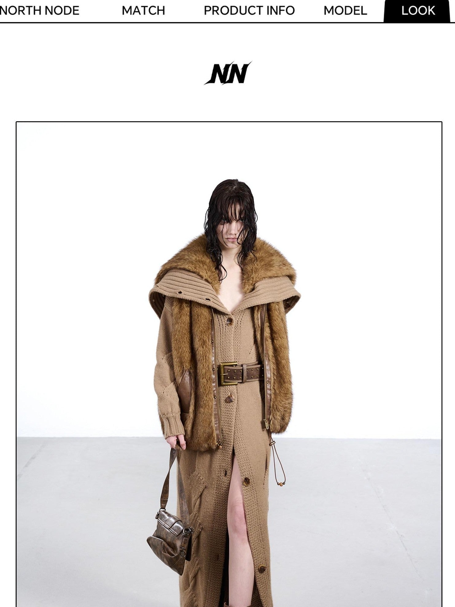 NORTH NODE Faux Fur Patchwork Stand Collar Zip Women&