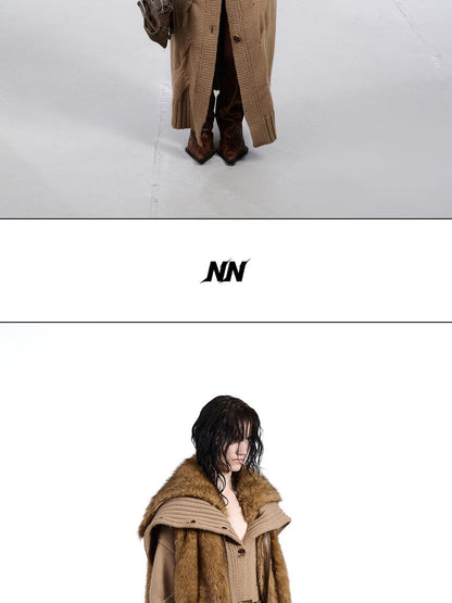 NORTH NODE Faux Fur Patchwork Stand Collar Zip Women&