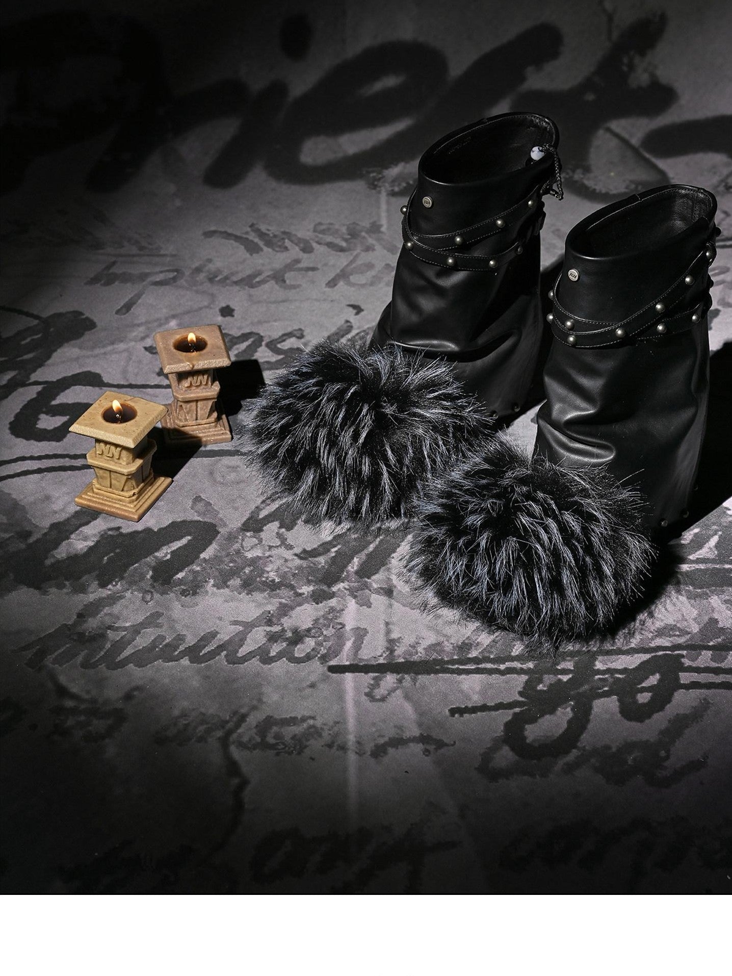 NORTH NODE Faux Fur Patchwork Studded Beaded Round Toe Women&