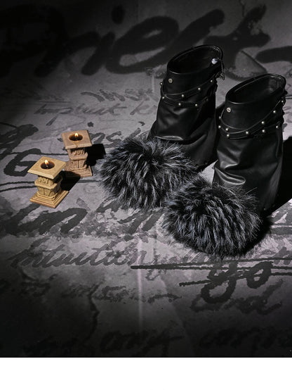 NORTH NODE Faux Fur Patchwork Studded Beaded Round Toe Women&