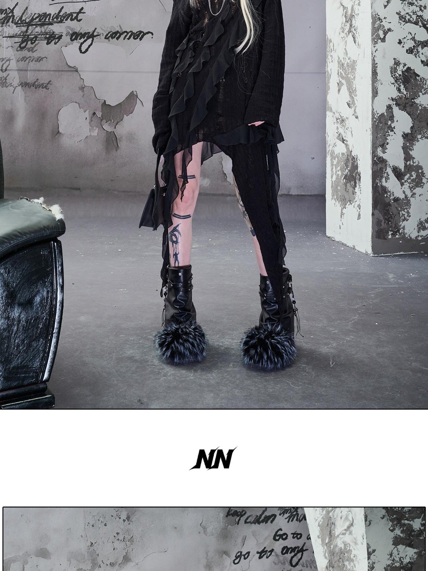 NORTH NODE Faux Fur Patchwork Studded Beaded Round Toe Women&