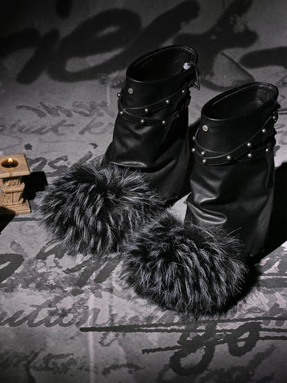 NORTH NODE Faux Fur Patchwork Studded Beaded Round Toe Women&