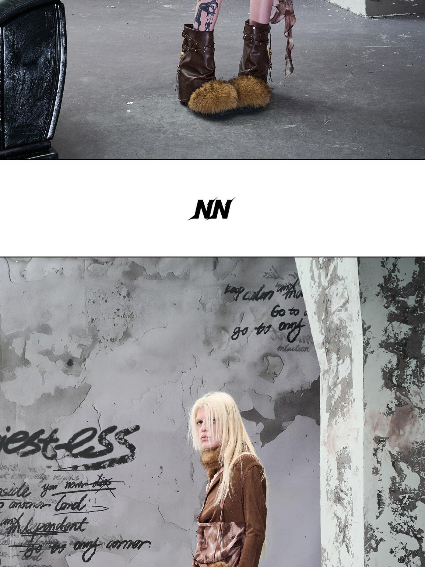 NORTH NODE Faux Fur Patchwork Studded Beaded Round Toe Women&