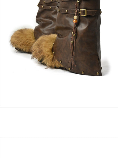 NORTH NODE Faux Fur Patchwork Studded Beaded Round Toe Women&