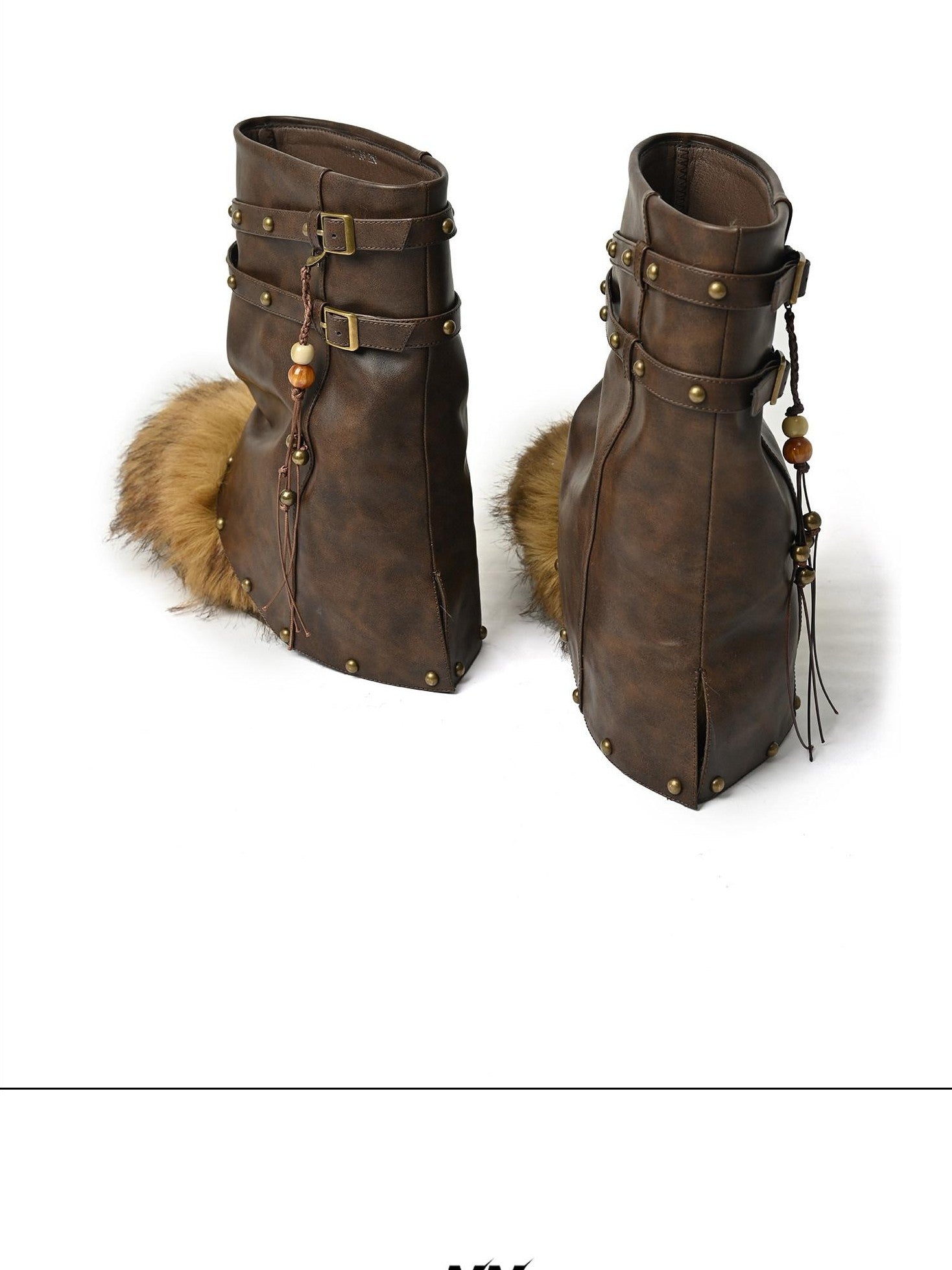 NORTH NODE Faux Fur Patchwork Studded Beaded Round Toe Women&