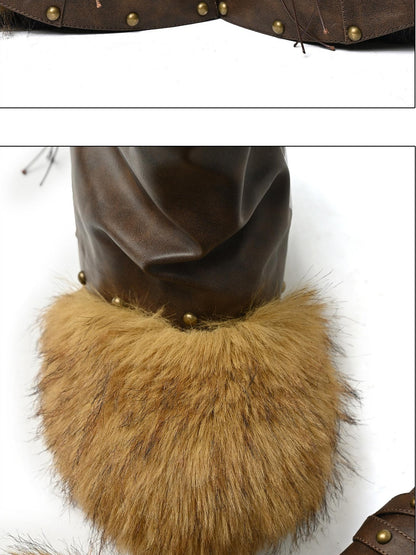 NORTH NODE Faux Fur Patchwork Studded Beaded Round Toe Women&