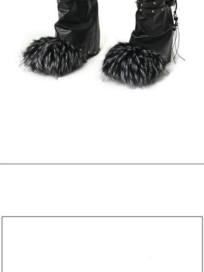 NORTH NODE Faux Fur Patchwork Studded Beaded Round Toe Women&