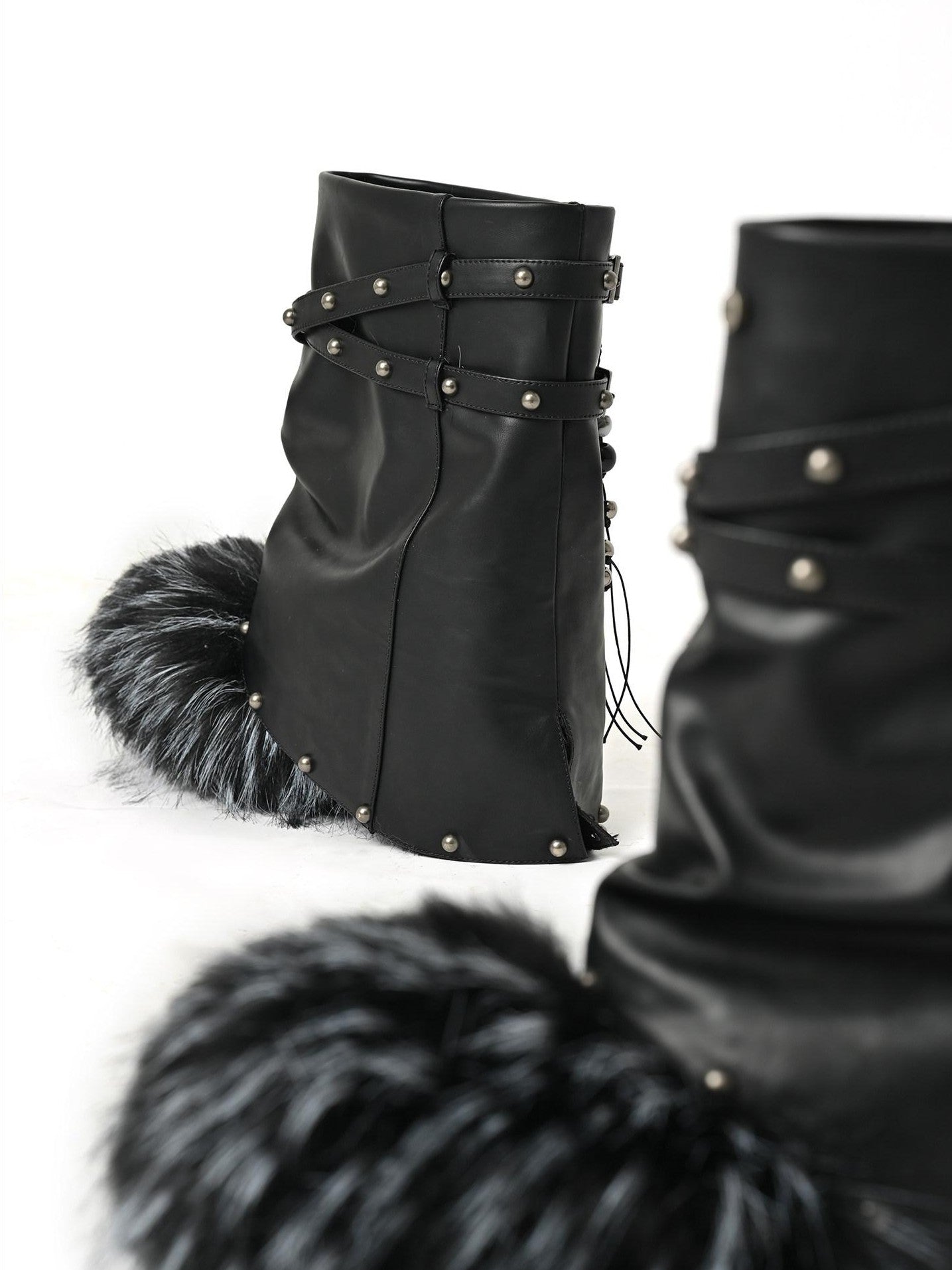 NORTH NODE Faux Fur Patchwork Studded Beaded Round Toe Women&