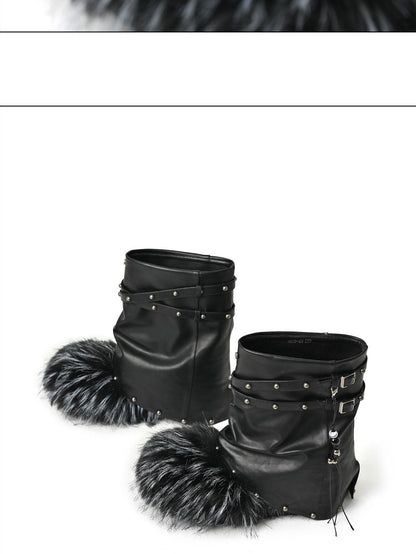 NORTH NODE Faux Fur Patchwork Studded Beaded Round Toe Women&