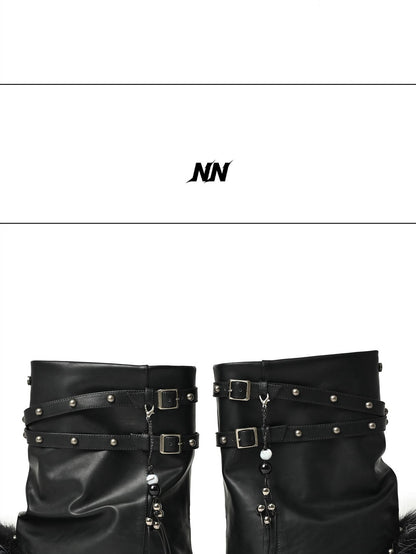 NORTH NODE Faux Fur Patchwork Studded Beaded Round Toe Women&
