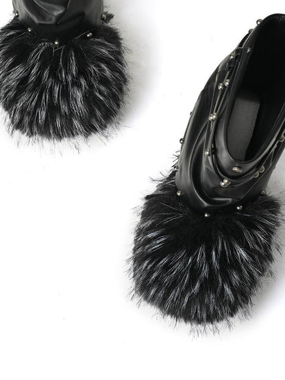 NORTH NODE Faux Fur Patchwork Studded Beaded Round Toe Women&