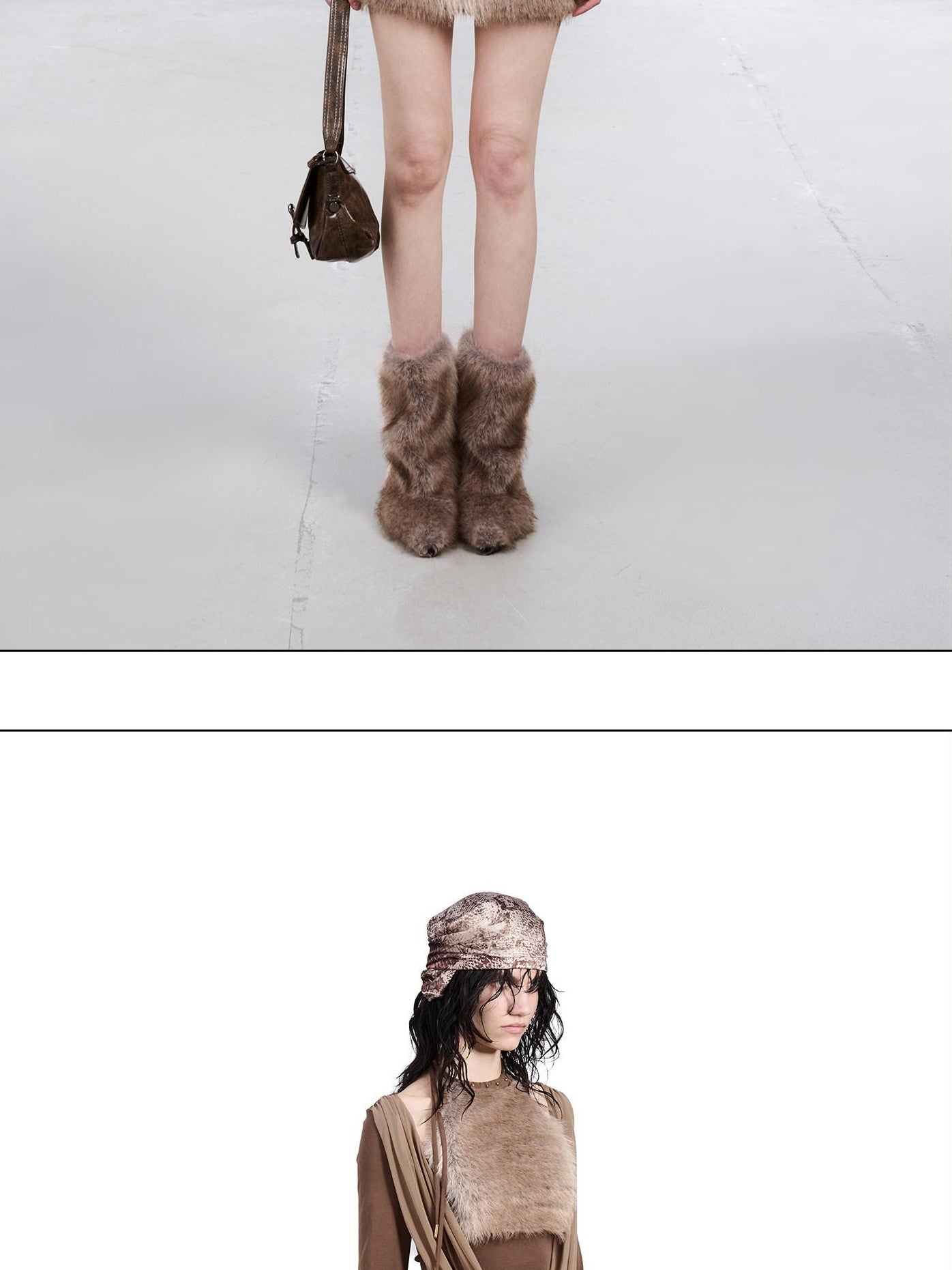 NORTH NODE Faux Fur Spliced Halter Neck Ruched Women&