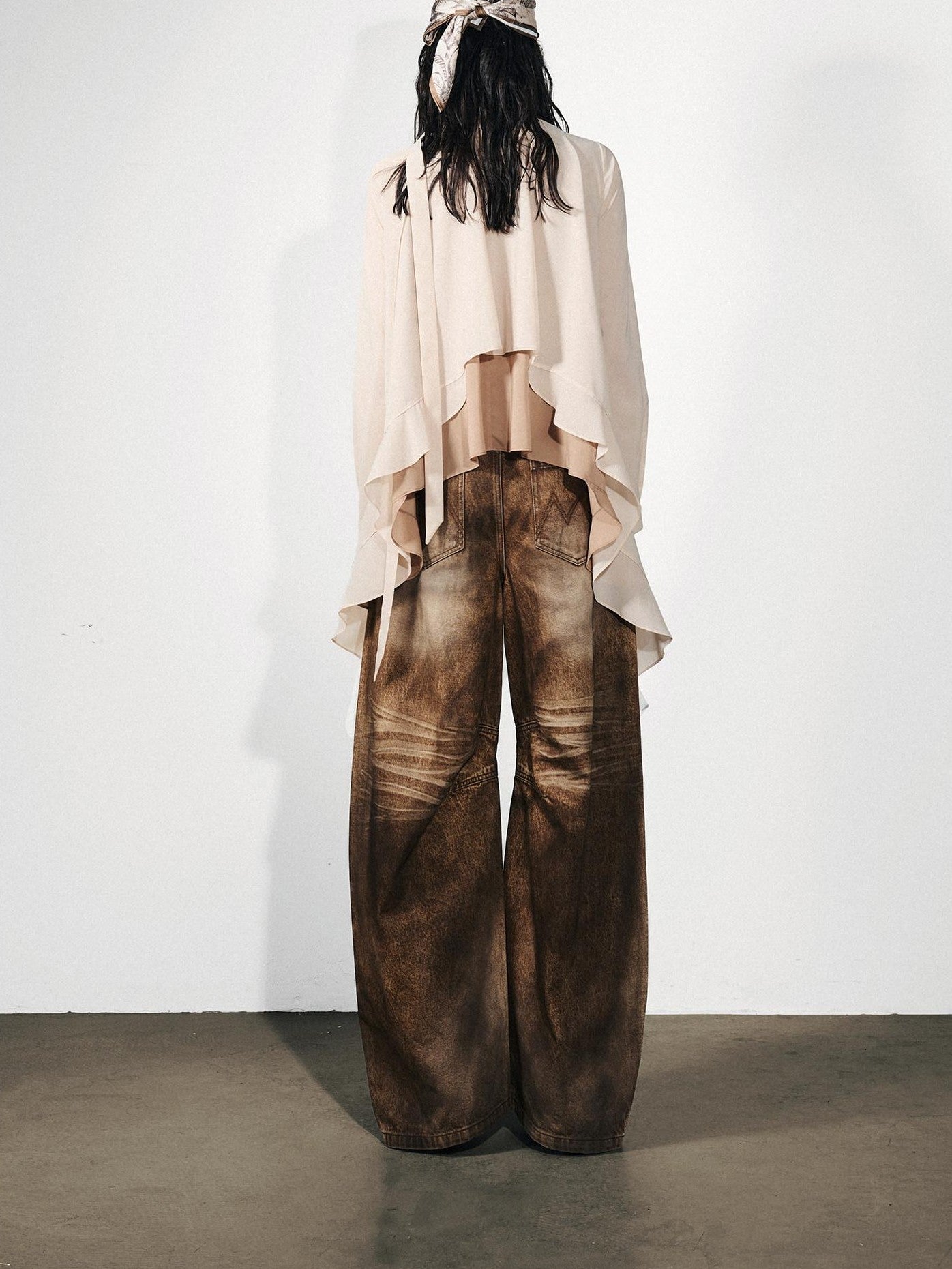 NORTH NODE Feathered Patchwork Asymmetric Layered Ruffle Women&