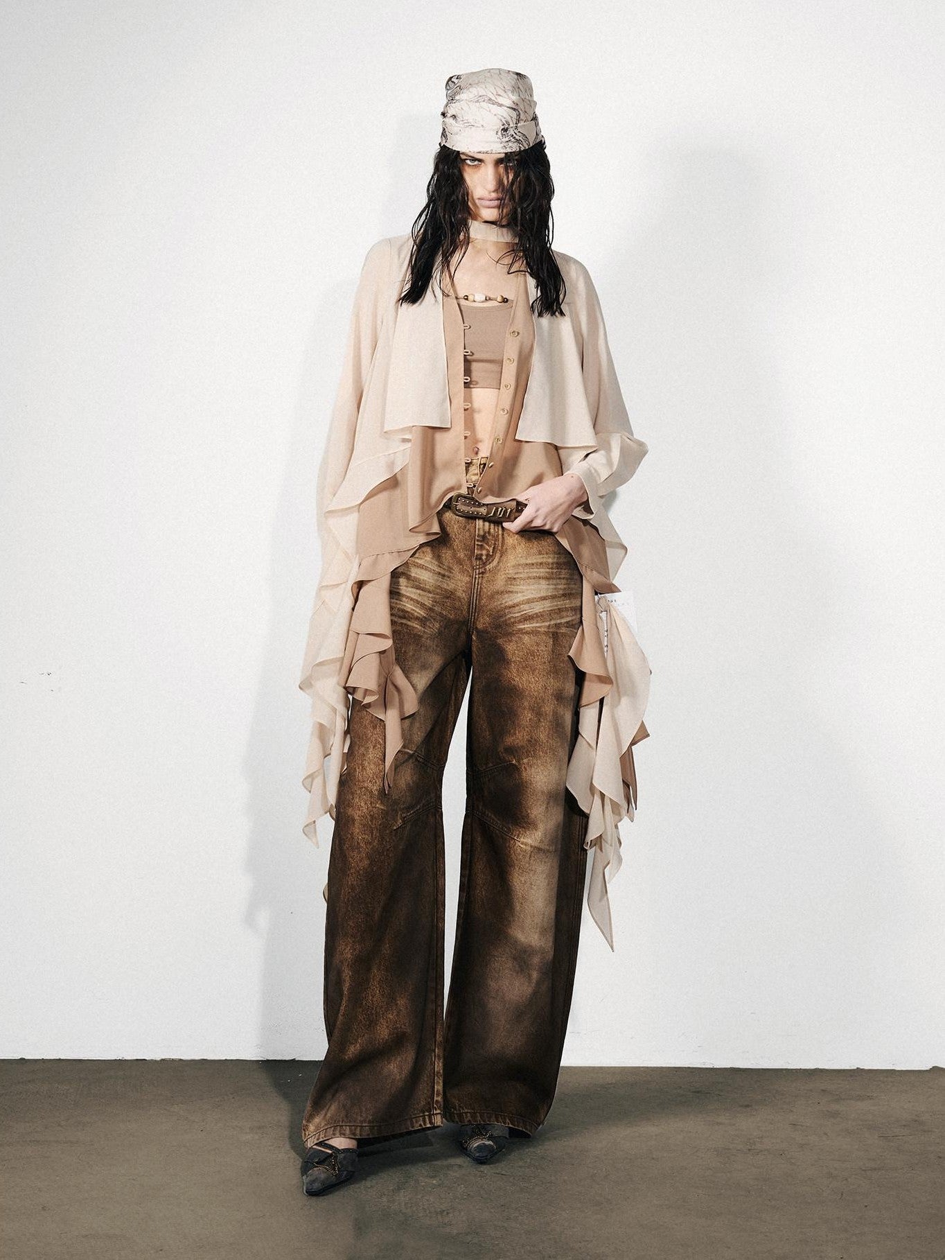 NORTH NODE Feathered Patchwork Asymmetric Layered Ruffle Women&