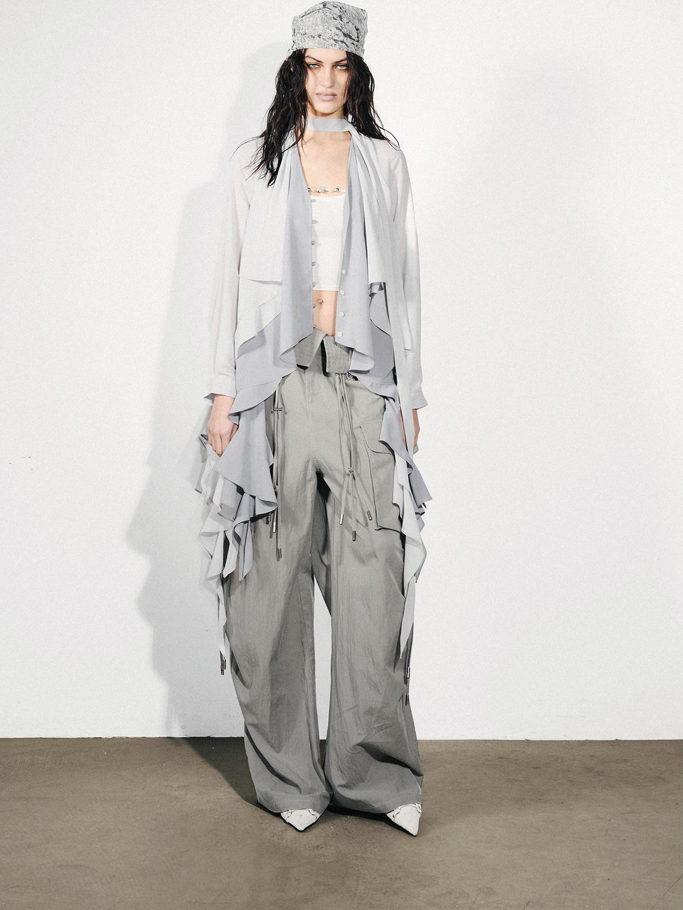 NORTH NODE Feathered Patchwork Asymmetric Layered Ruffle Women&