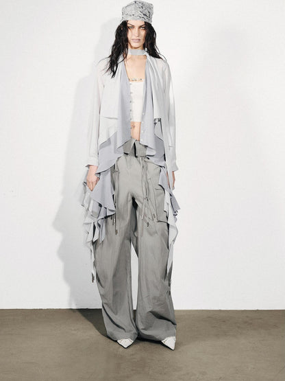 NORTH NODE Feathered Patchwork Asymmetric Layered Ruffle Women&