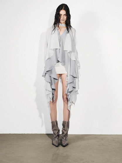 NORTH NODE Feathered Patchwork Asymmetric Layered Ruffle Women&