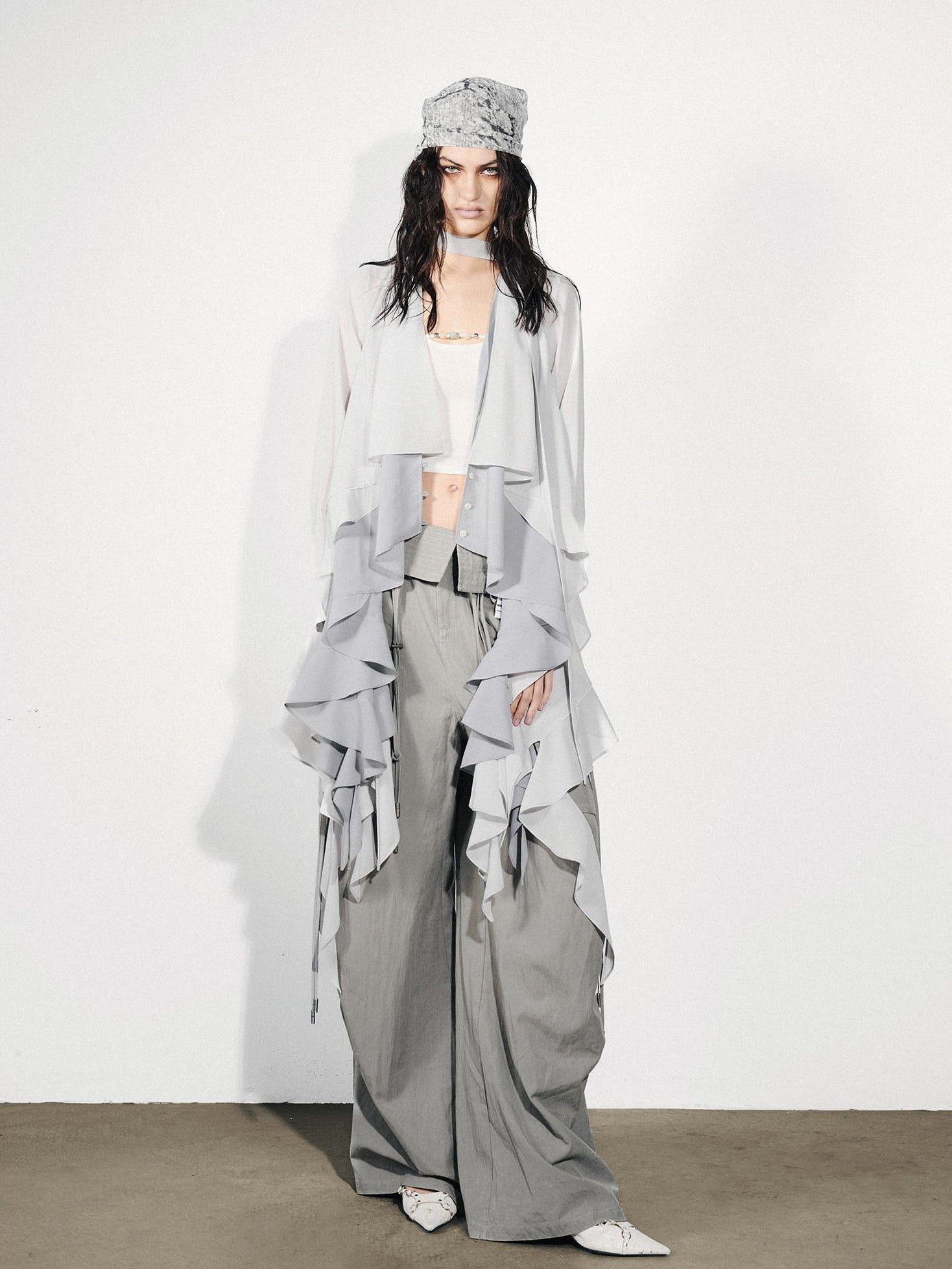 NORTH NODE Feathered Patchwork Asymmetric Layered Ruffle Women&