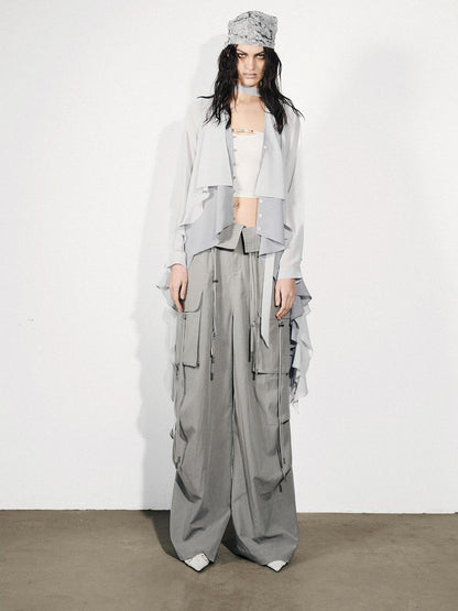 NORTH NODE Feathered Patchwork Asymmetric Layered Ruffle Women&