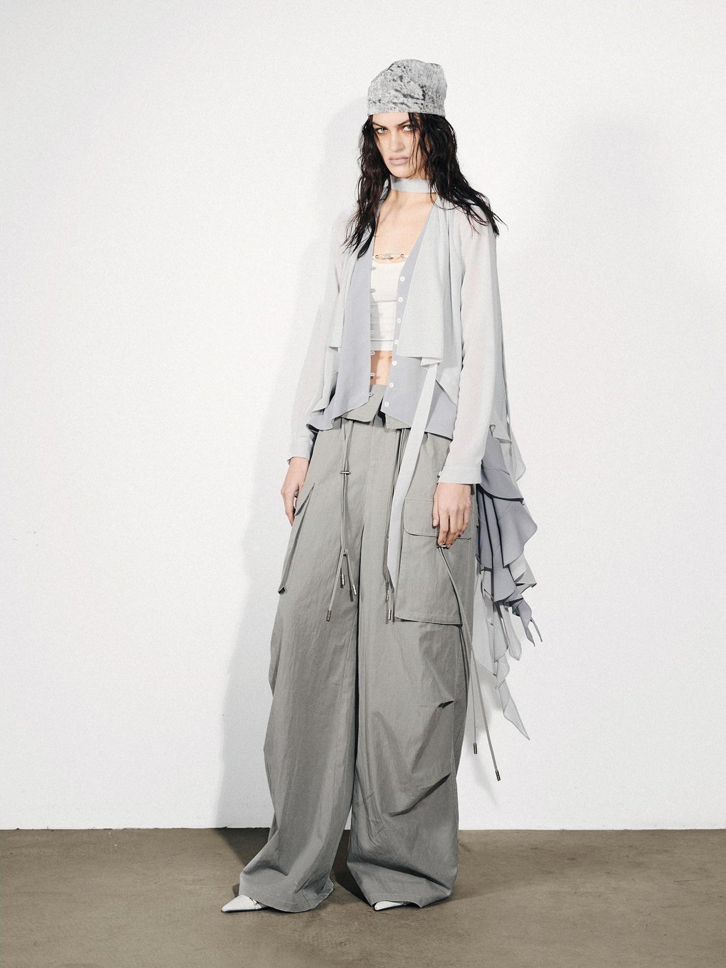 NORTH NODE Feathered Patchwork Asymmetric Layered Ruffle Women&