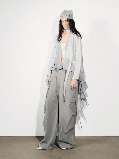 NORTH NODE Feathered Patchwork Asymmetric Layered Ruffle Women&