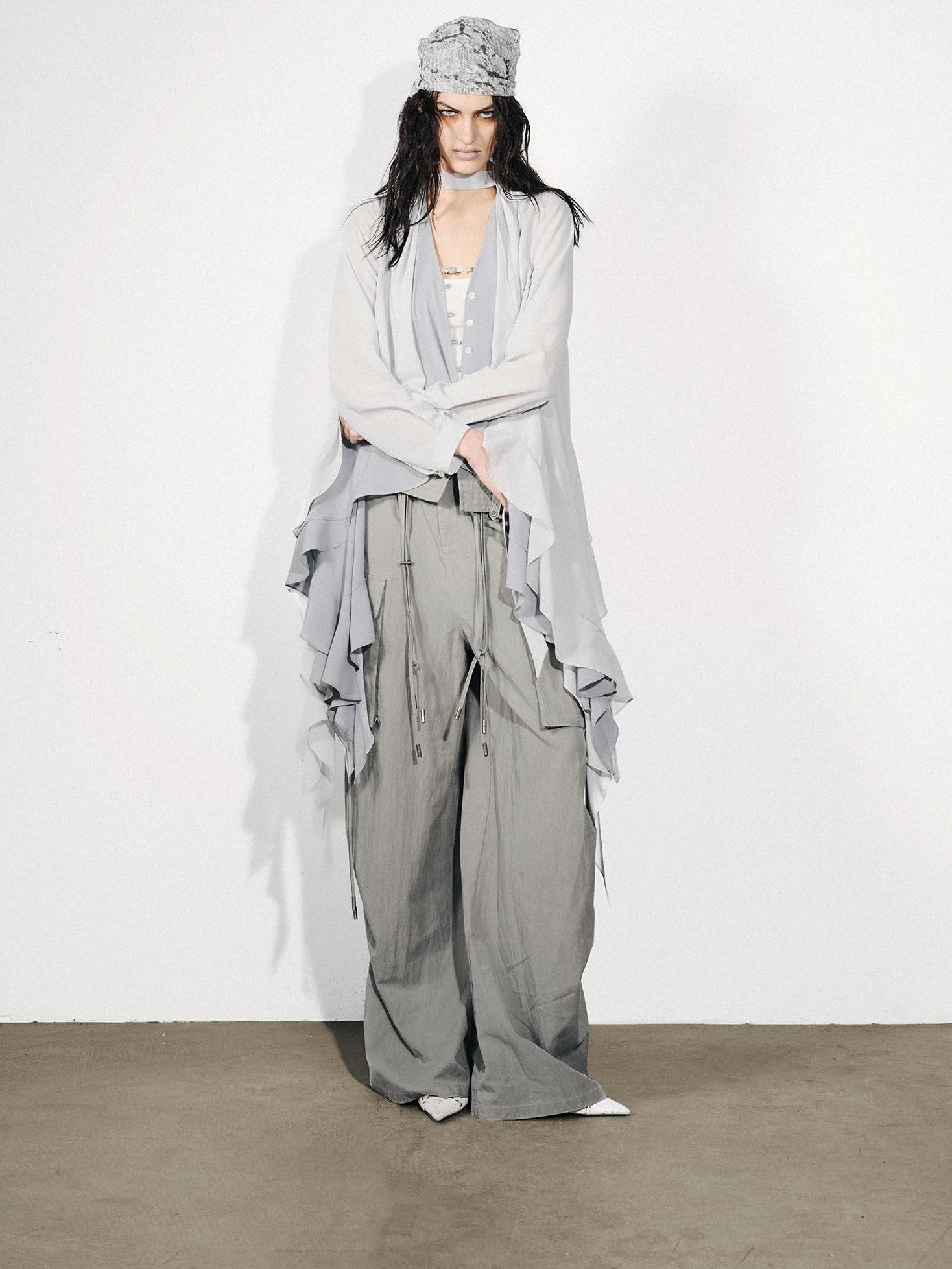 NORTH NODE Feathered Patchwork Asymmetric Layered Ruffle Women&