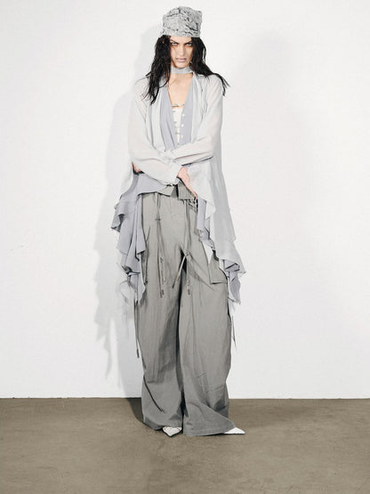 NORTH NODE Feathered Patchwork Asymmetric Layered Ruffle Women&