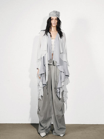 NORTH NODE Feathered Patchwork Asymmetric Layered Ruffle Women&