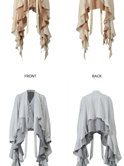 NORTH NODE Feathered Patchwork Asymmetric Layered Ruffle Women&