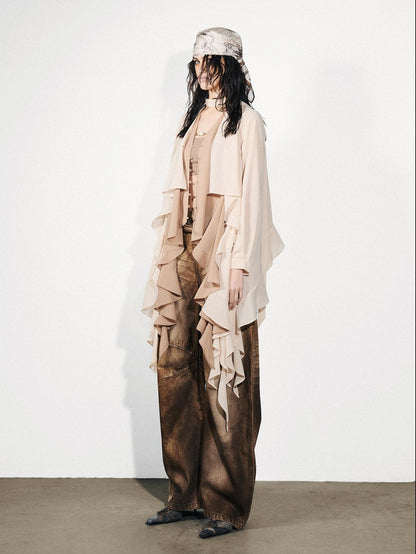 NORTH NODE Feathered Patchwork Asymmetric Layered Ruffle Women&