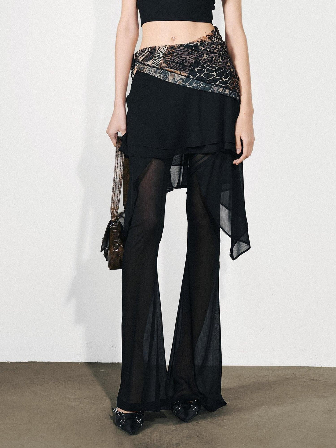 NORTH NODE Figure Slimming Draped Ruffle Hem Micro Flare Women&