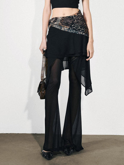 NORTH NODE Figure Slimming Draped Ruffle Hem Micro Flare Women&