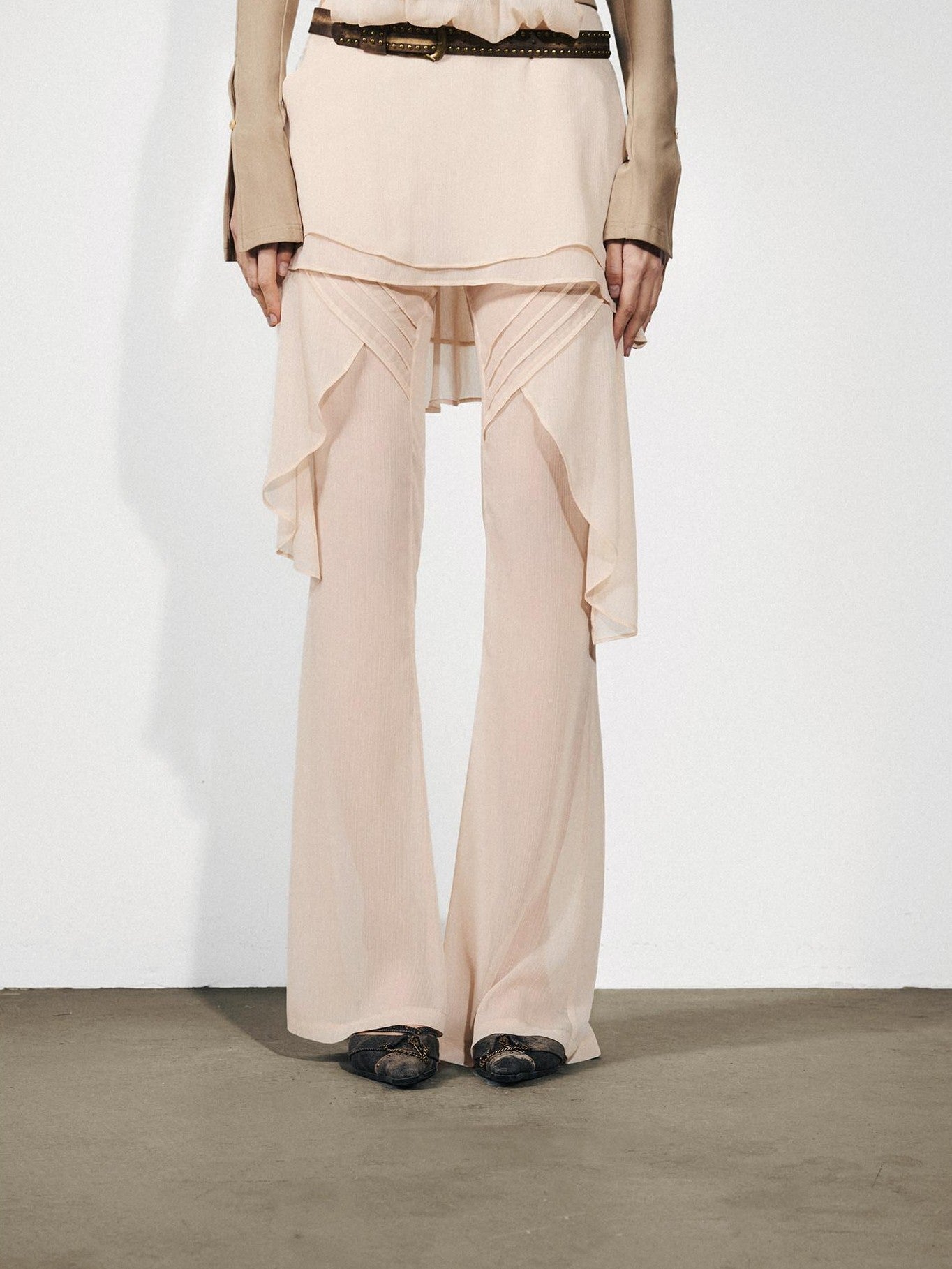 NORTH NODE Figure Slimming Draped Ruffle Hem Micro Flare Women&