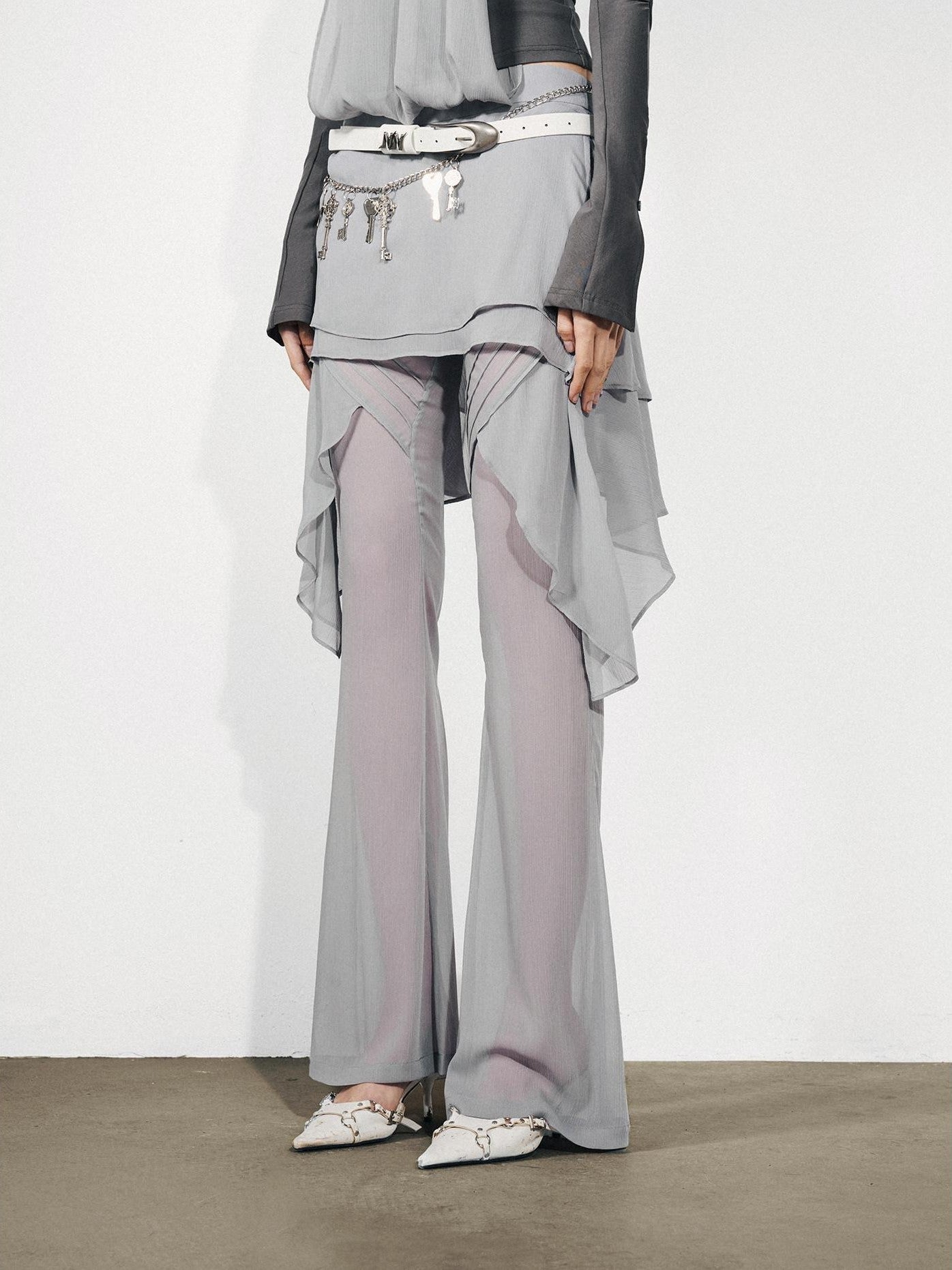 NORTH NODE Figure Slimming Draped Ruffle Hem Micro Flare Women&