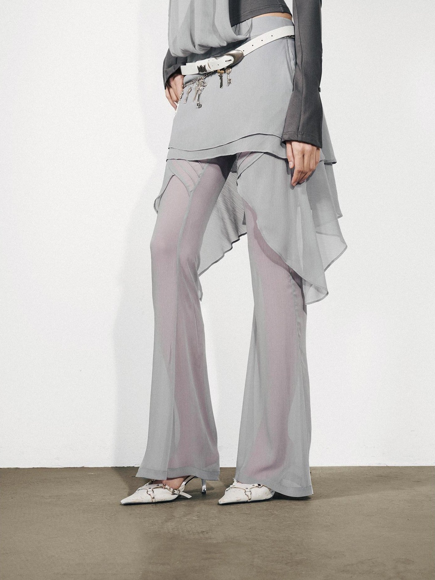 NORTH NODE Figure Slimming Draped Ruffle Hem Micro Flare Women&