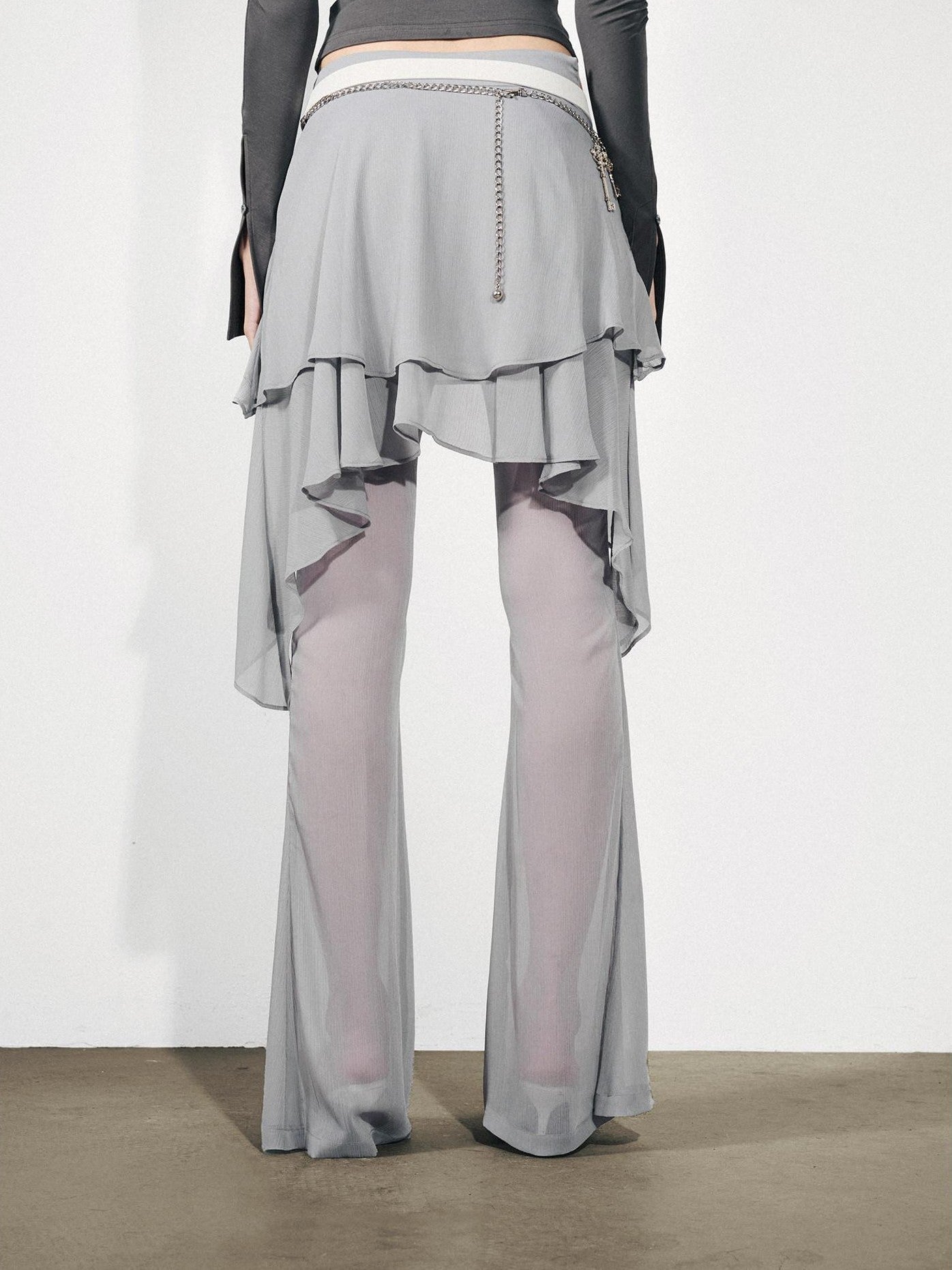 NORTH NODE Figure Slimming Draped Ruffle Hem Micro Flare Women&