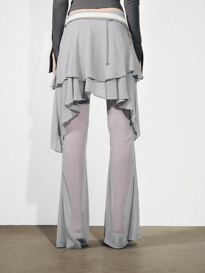 NORTH NODE Figure Slimming Draped Ruffle Hem Micro Flare Women&