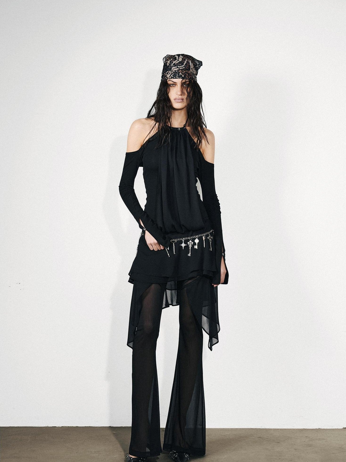 NORTH NODE Figure Slimming Draped Ruffle Hem Micro Flare Women&