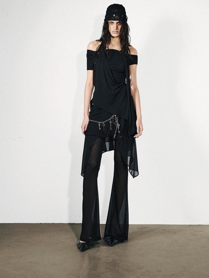 NORTH NODE Figure Slimming Draped Ruffle Hem Micro Flare Women&
